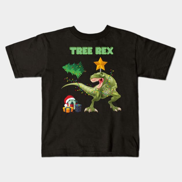 Tree Rex, Tree Rex Christmas, Dinosaur Christmas, Christmas Dinosaur, Dinosaur Lover, Dinosaur Gift Idea, T Rex Christmas, Dinosaur Xmas, Funny Dinosaur Christmas Kids T-Shirt by DESIGN SPOTLIGHT